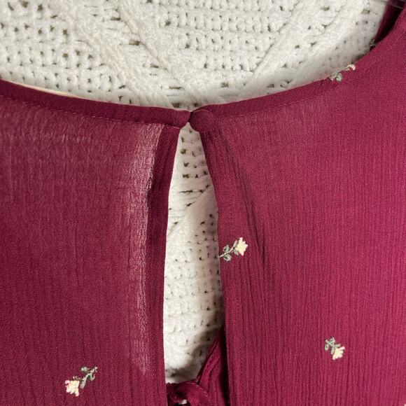 GRACE | Long Sleeve Midi Dress Floral Embroidered Burgundy L - Picture 7 of 11